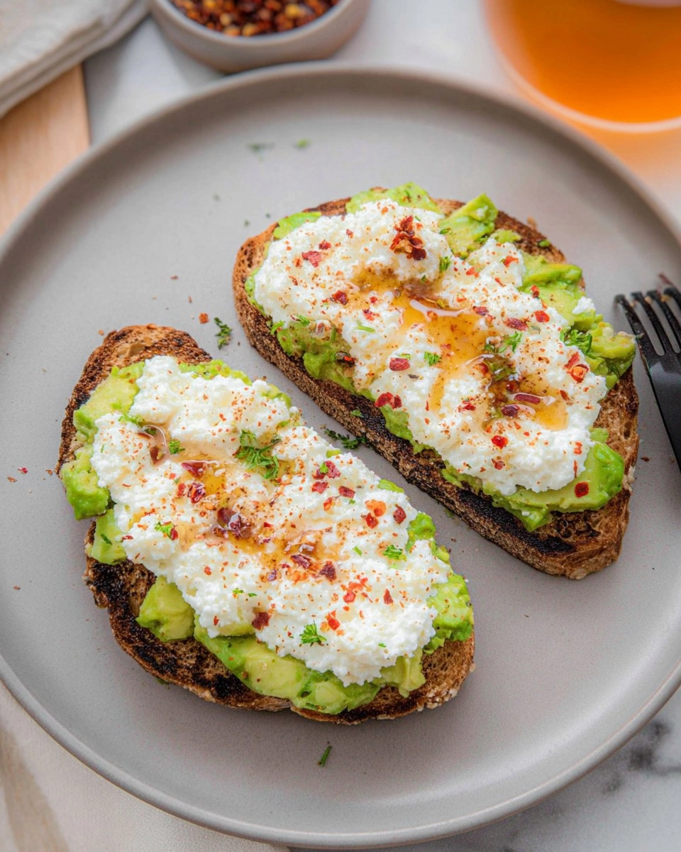 Cottage Cheese Toast With Avocado and Hot-Honey