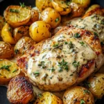 Creamy-Garlic-Chicken-with-Roasted-Baby-Potatoes-Recipe