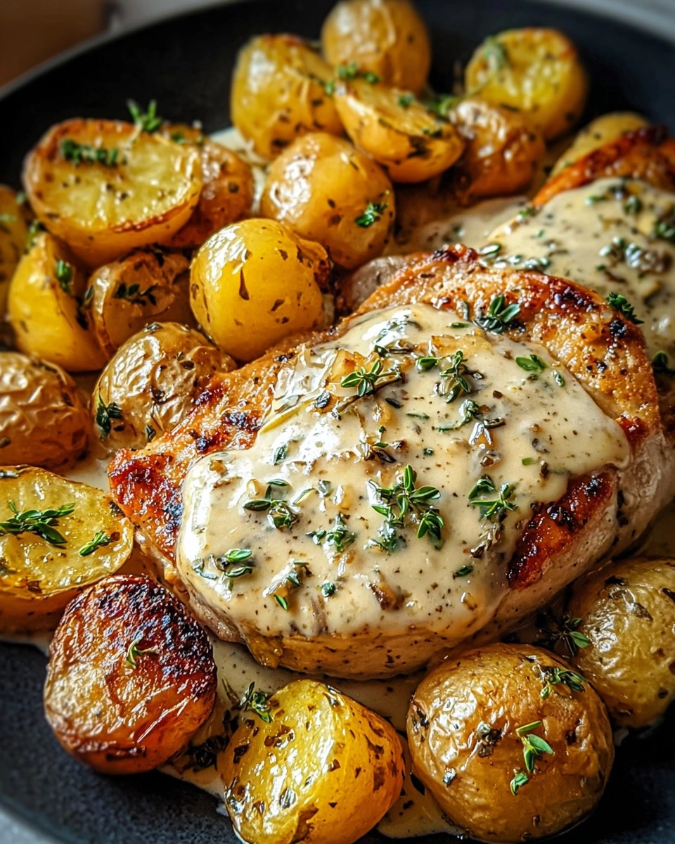 Creamy Garlic Chicken with Roasted Baby Potatoes