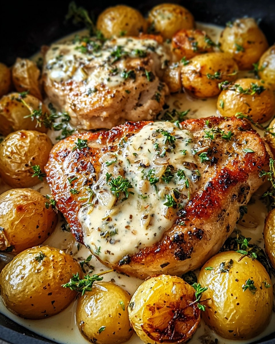 Creamy Garlic Chicken with Roasted Baby Potatoes