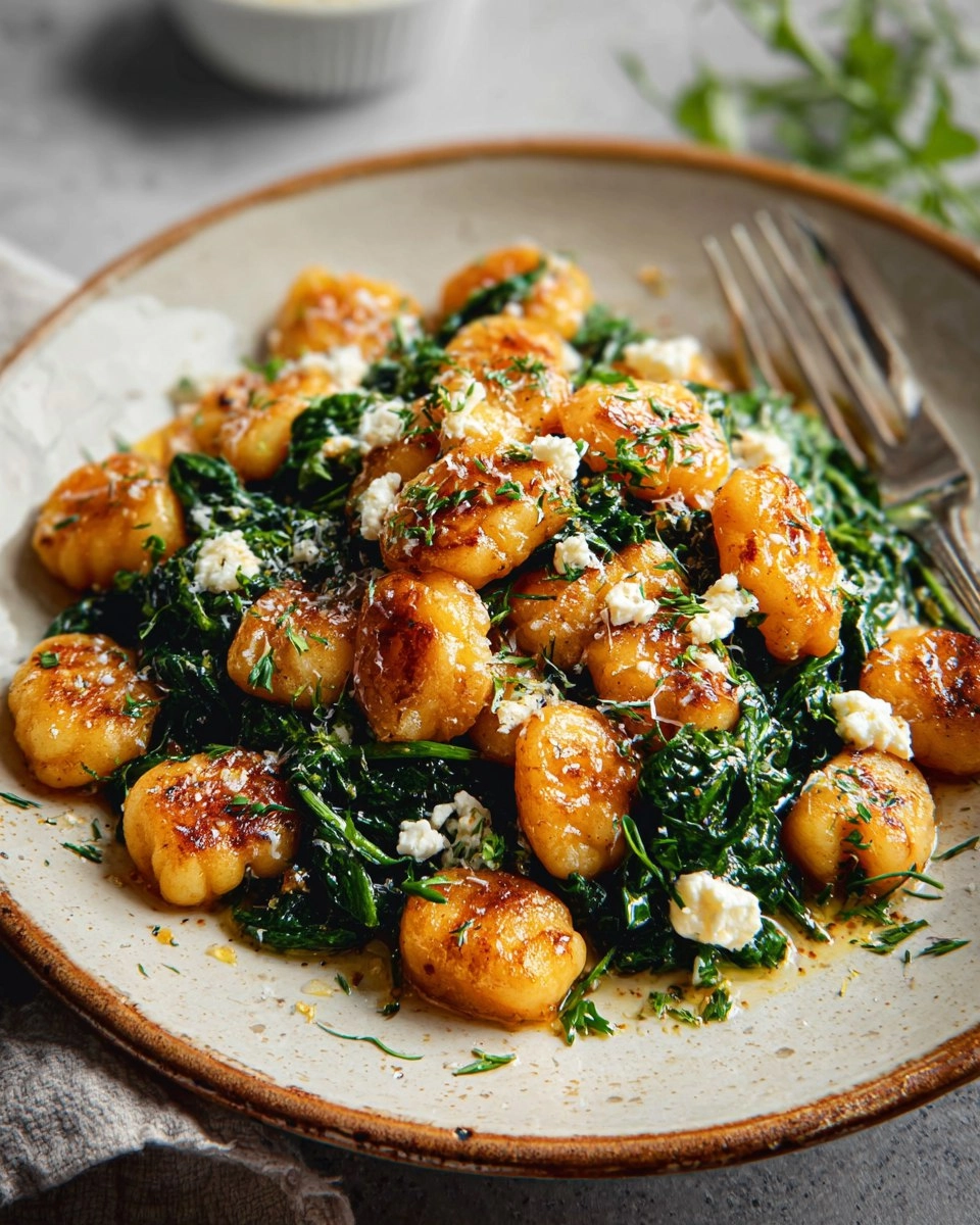 Easy Crispy Gnocchi With Spinach And Feta