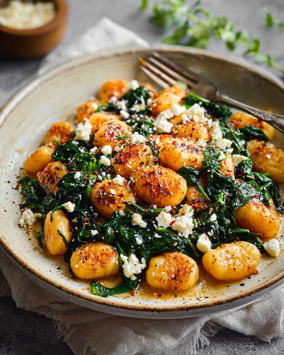 Easy Crispy Gnocchi With Spinach And Feta