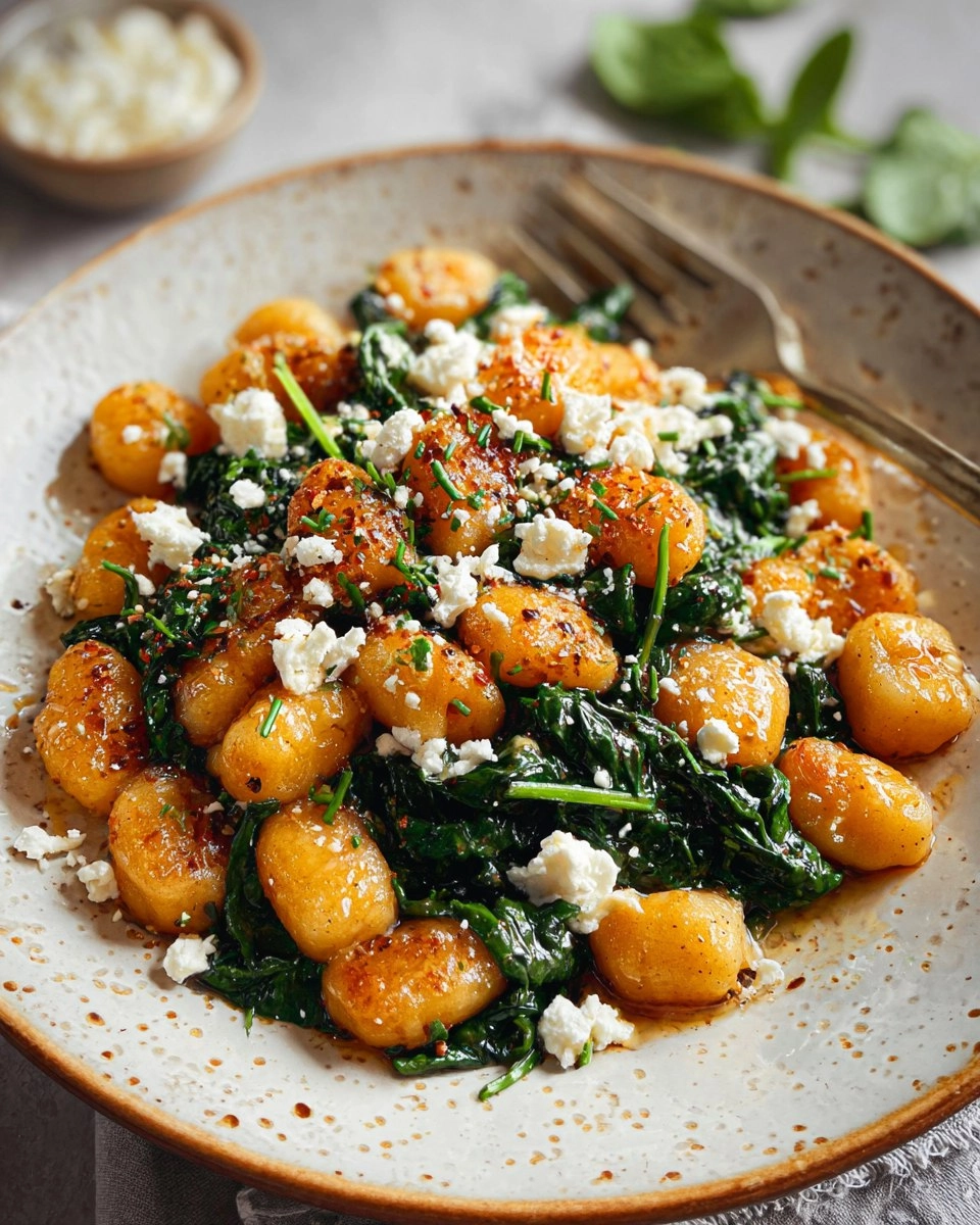 Easy Crispy Gnocchi With Spinach And Feta