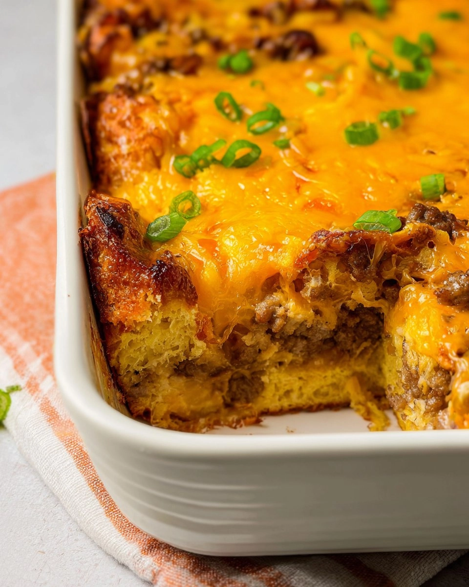 Easy Croissant Breakfast Casserole with Sausage & Cheese