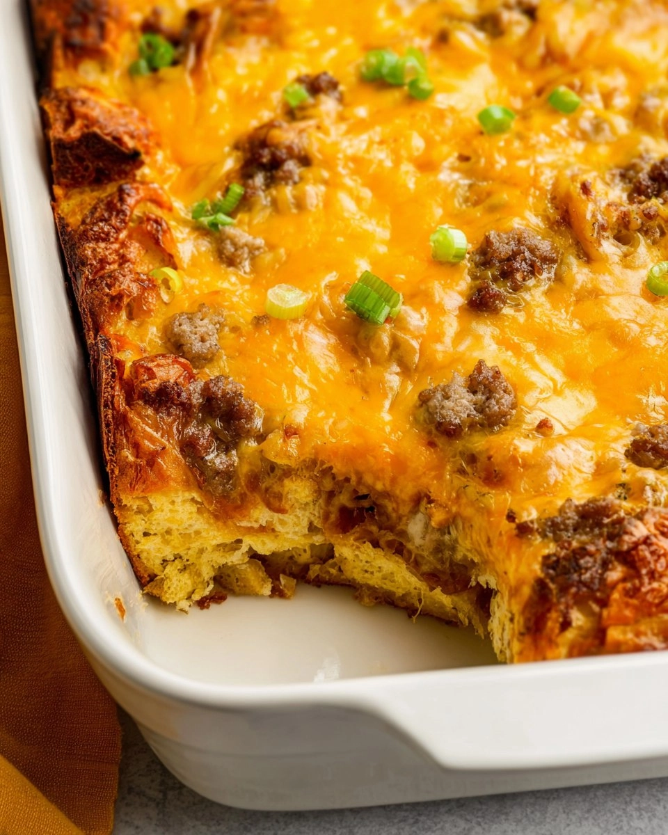 Easy Croissant Breakfast Casserole with Sausage & Cheese