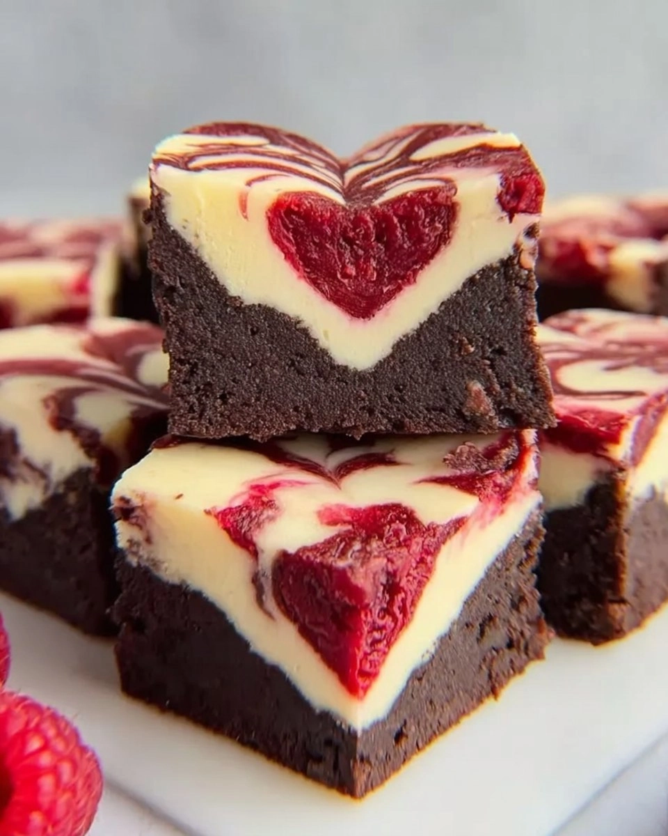 Heart Shaped Brownies with Raspberry Swirl and Cheesecake Topping 92 Heart Shaped Brownies with Raspberry Swirl and Cheesecake Topping