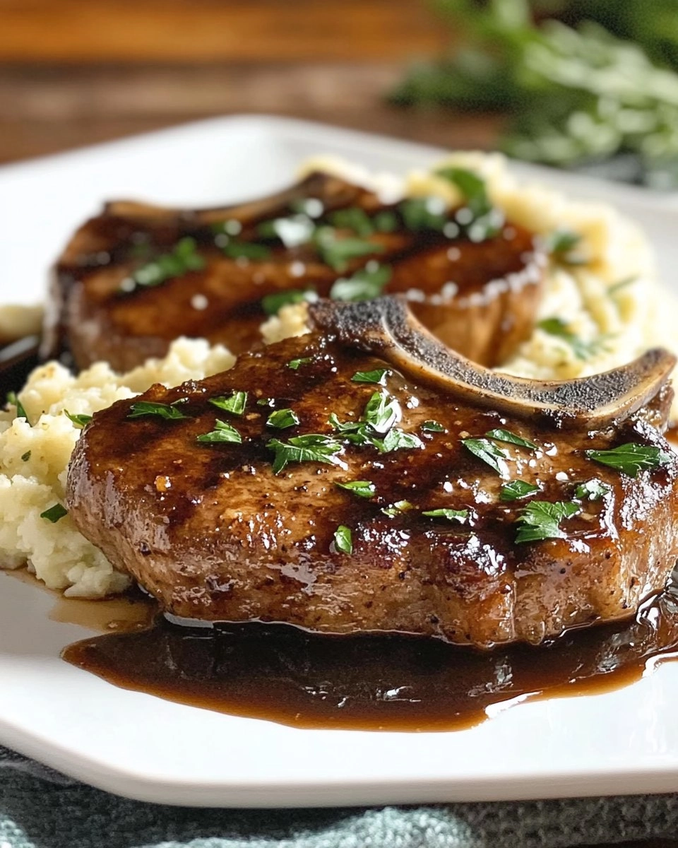 Balsamic Pork Chops with Cauli Mash