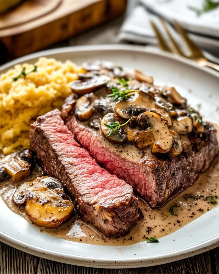 Pink-Roasted-Steak-with-Mushroom-Sauce-Recipe