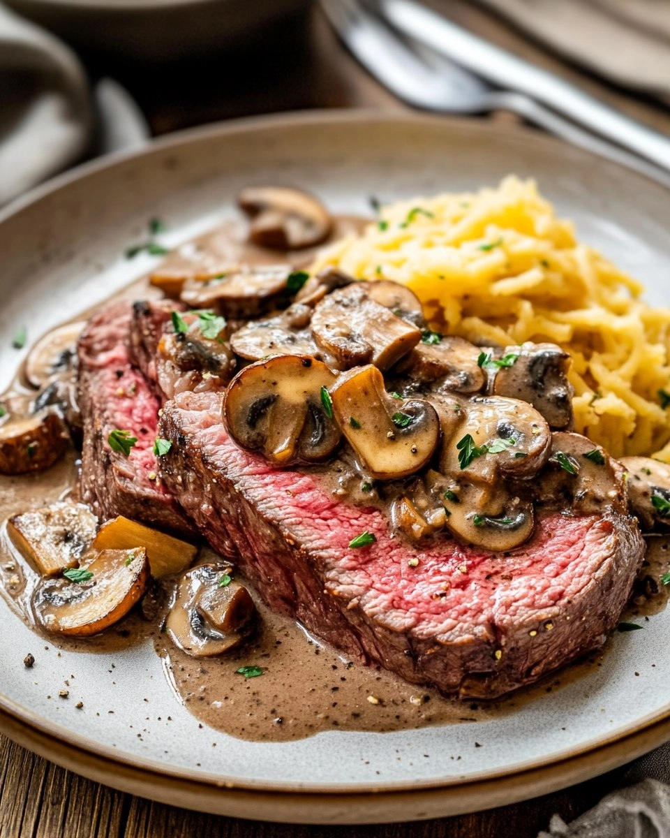 Pink Roasted Steak with Mushroom Sauce 122 Pink Roasted Steak with Mushroom Sauce