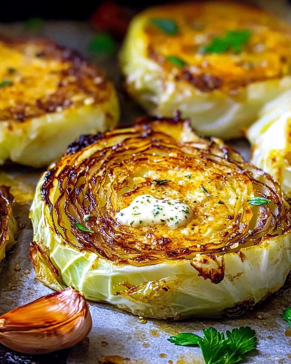 Crispy Roasted Parmesan Cabbage Steaks with Garlic Herb Butter