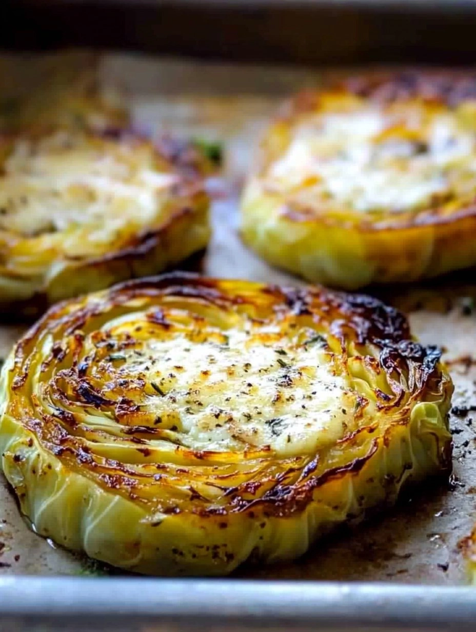 Crispy Roasted Parmesan Cabbage Steaks with Garlic Herb Butter