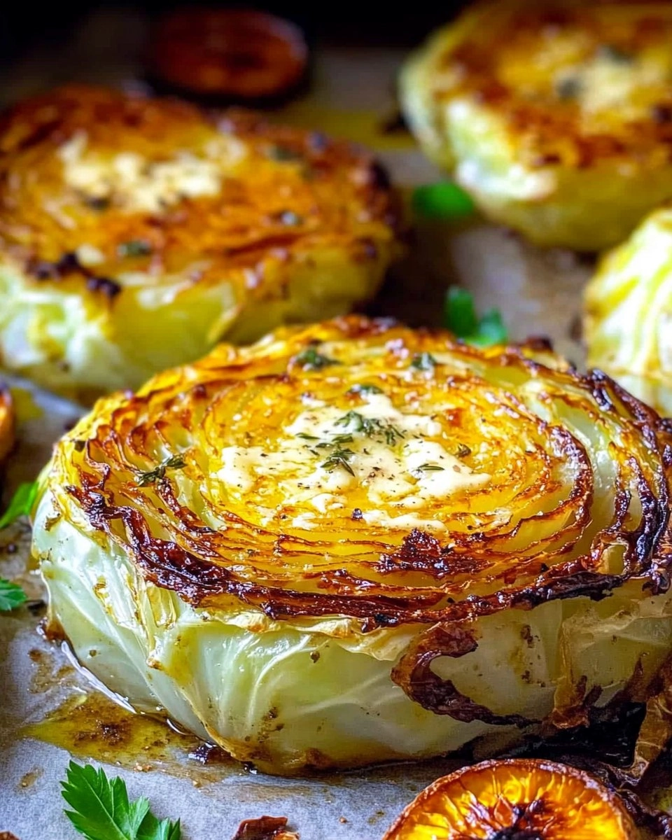 Crispy Roasted Parmesan Cabbage Steaks with Garlic Herb Butter