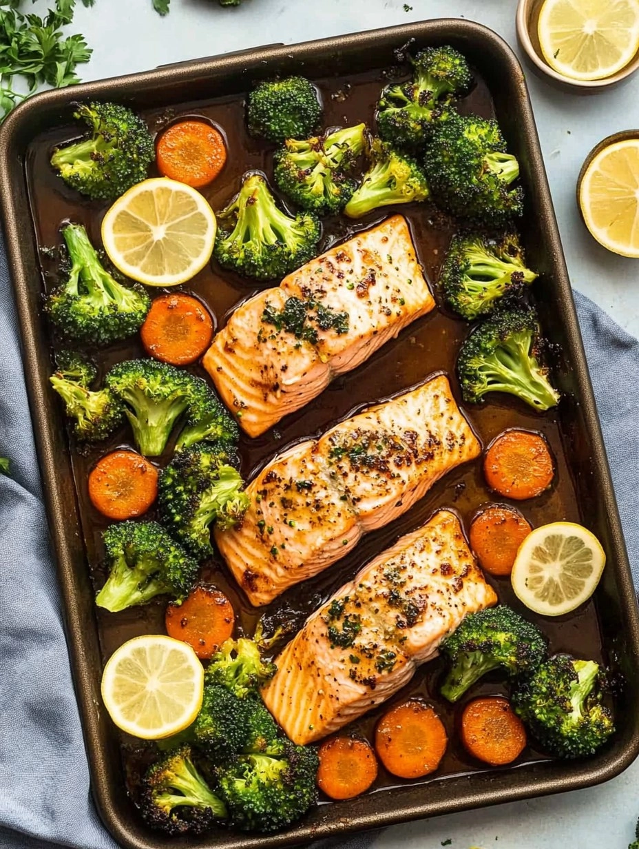 Honey Garlic Sheet-Pan Salmon with Broccoli & Carrots 111 Honey Garlic Sheet-Pan Salmon with Broccoli & Carrots