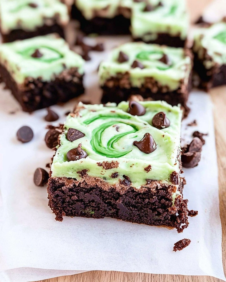 Mint Chocolate Chip Brownies with Green Swirl Frosting