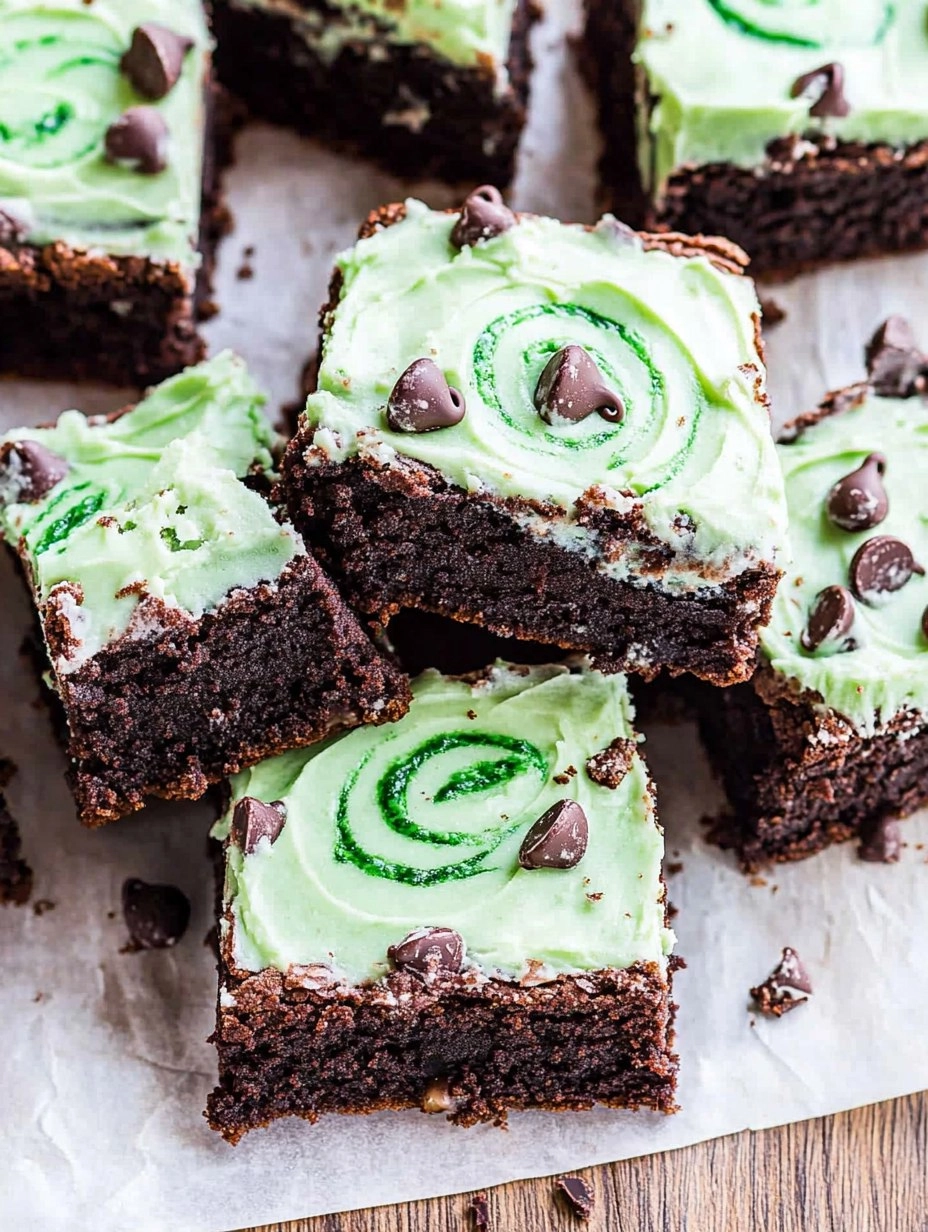 Mint Chocolate Chip Brownies with Green Swirl Frosting