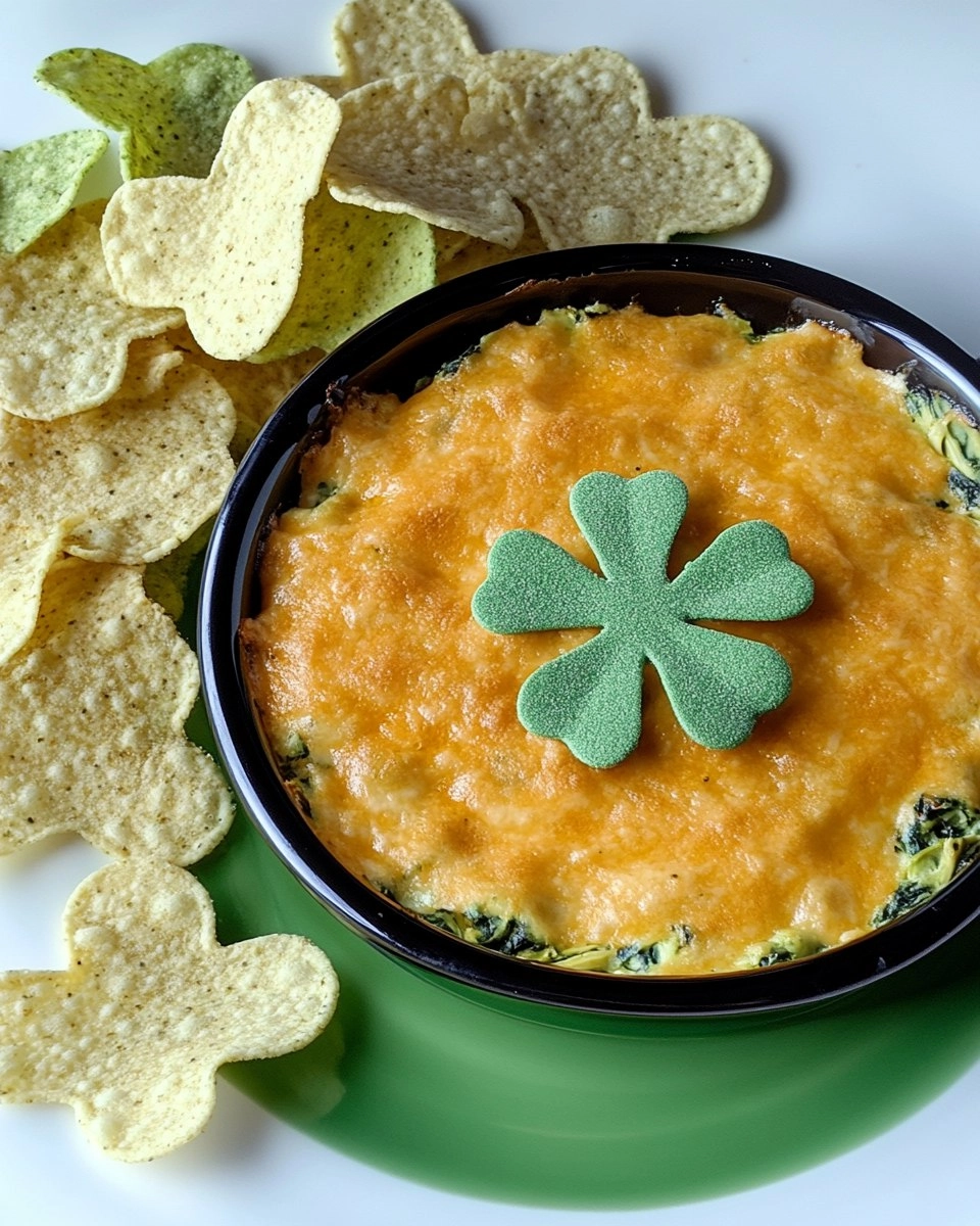 Shamrock Spinach Artichoke Dip with Green Tortilla Chips